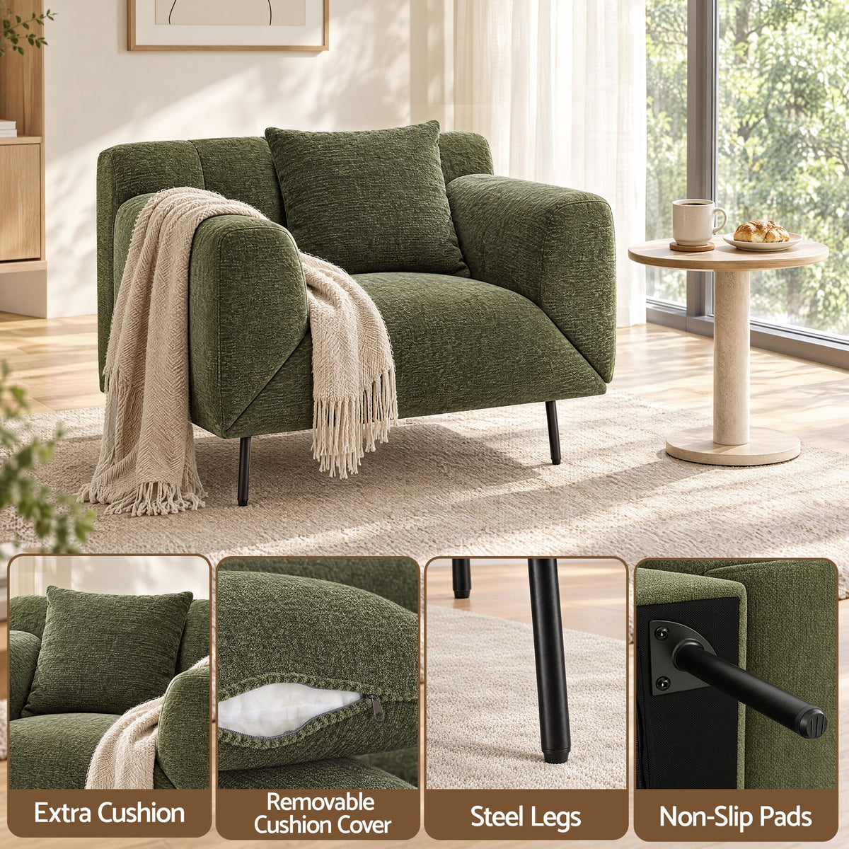 Artiss Convertible 3-in-1 Armchair, Lounger and Daybed Green