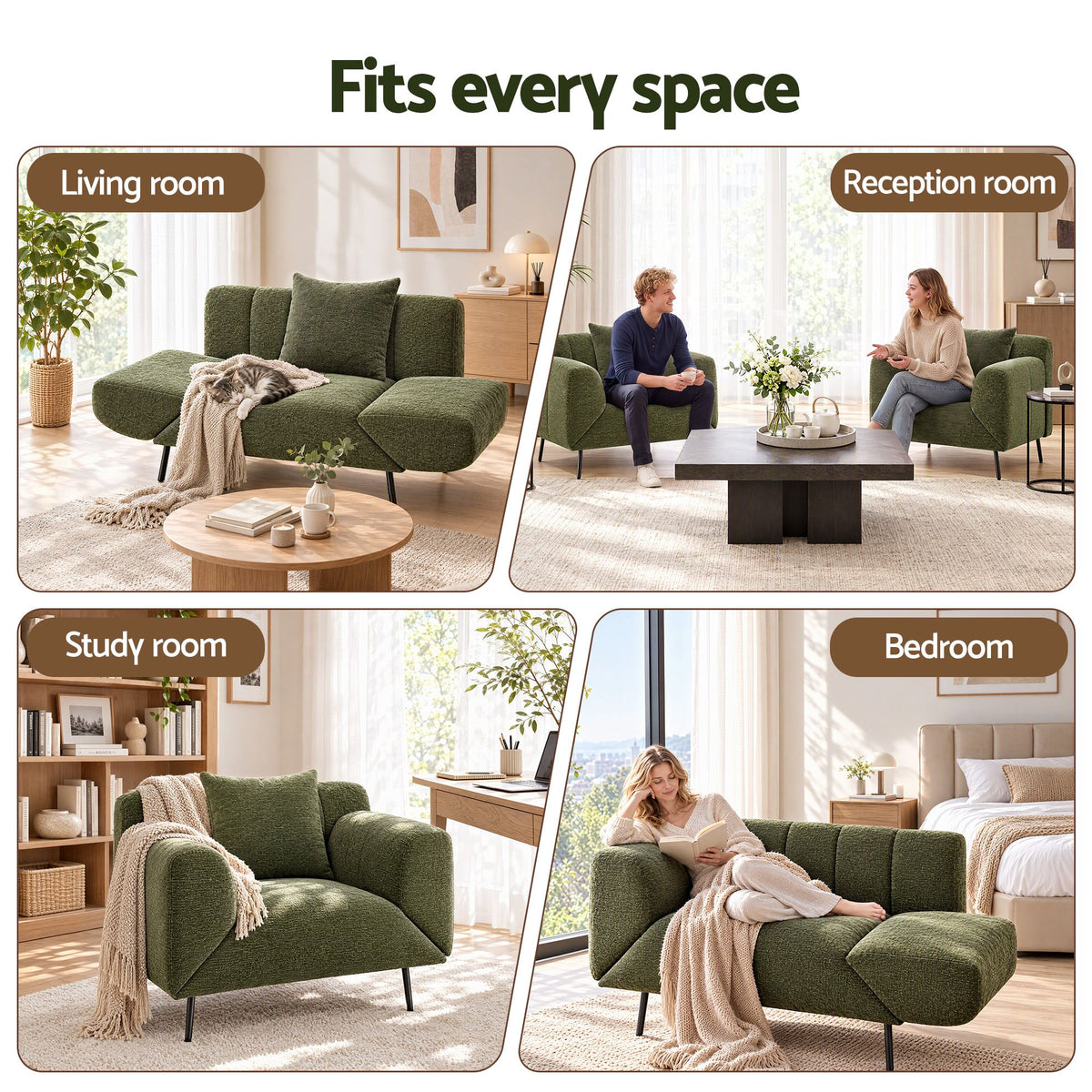 Artiss Convertible 3-in-1 Armchair, Lounger and Daybed Green