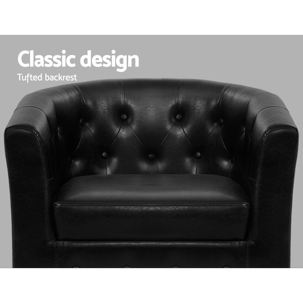 Ava Armchair Set with Ottoman Black Chesterfield Style