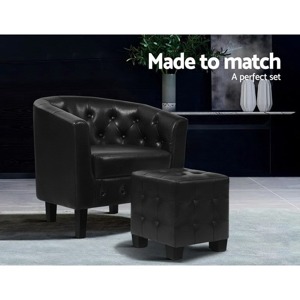 Ava Armchair Set with Ottoman Black Chesterfield Style