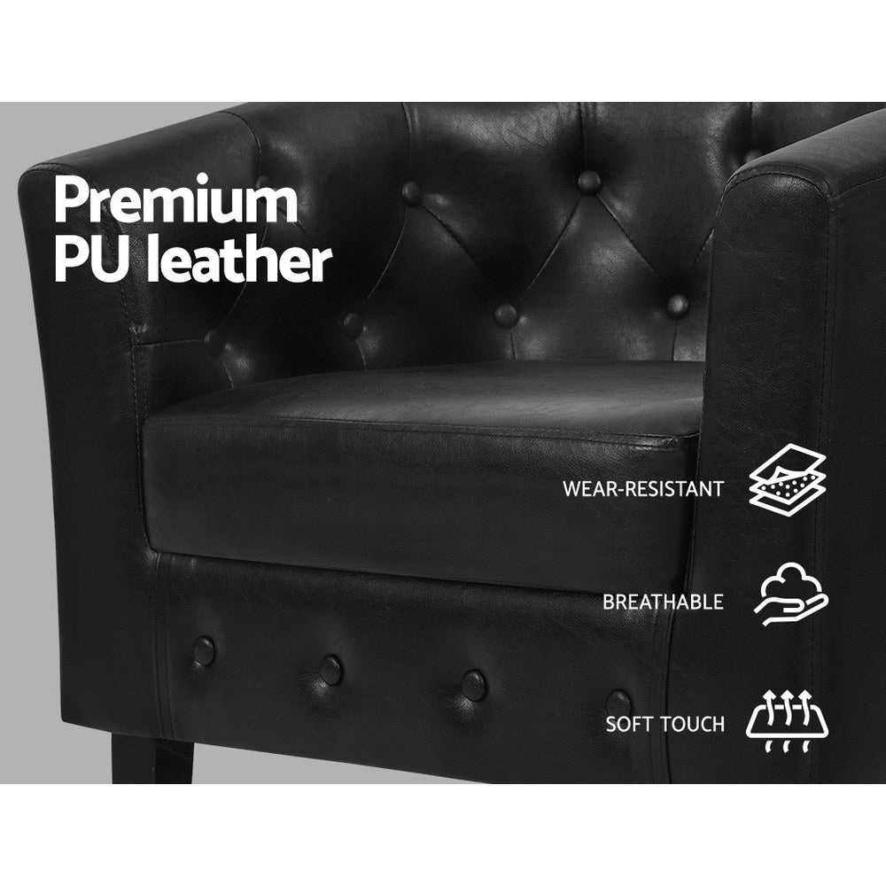 Ava Armchair Set with Ottoman Black Chesterfield Style