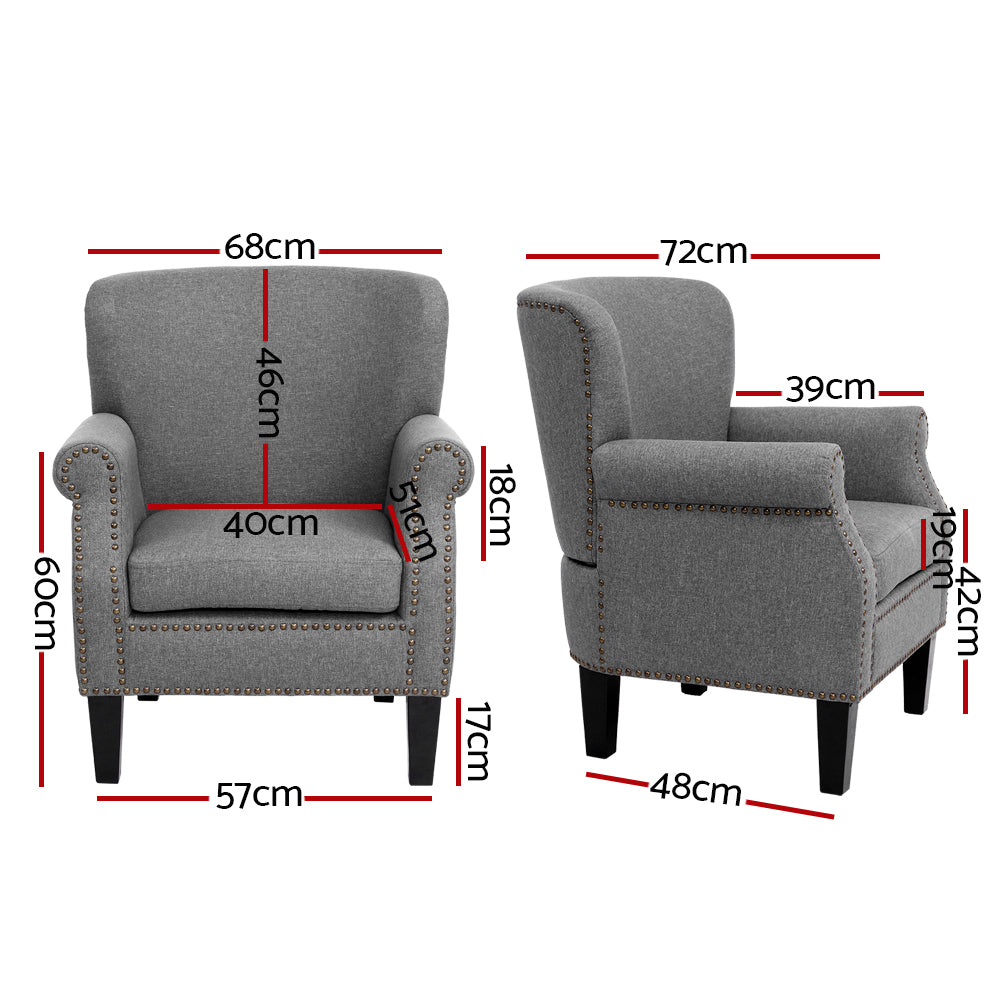 Oliver Retro Armchair Linen Fabric Grey