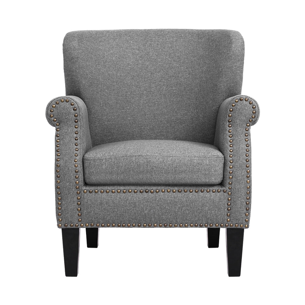 Oliver Retro Armchair Linen Fabric Grey