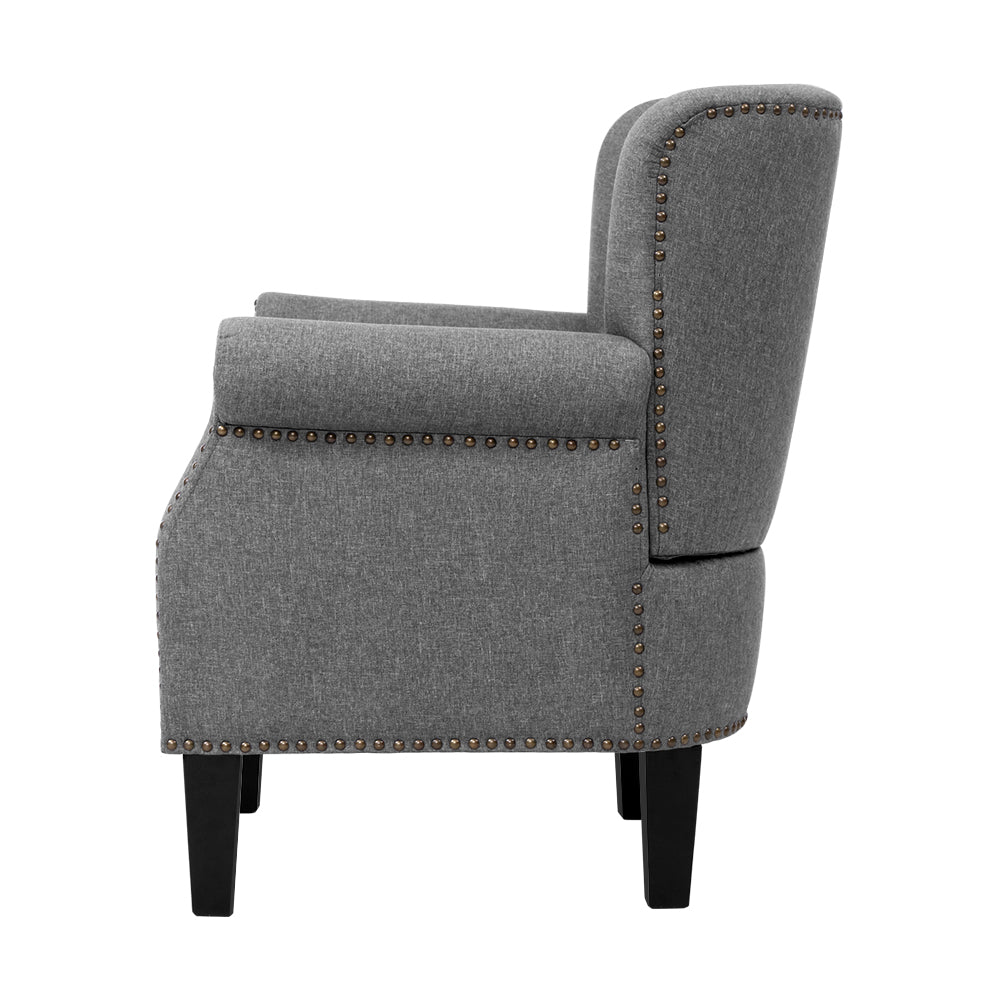 Oliver Retro Armchair Linen Fabric Grey