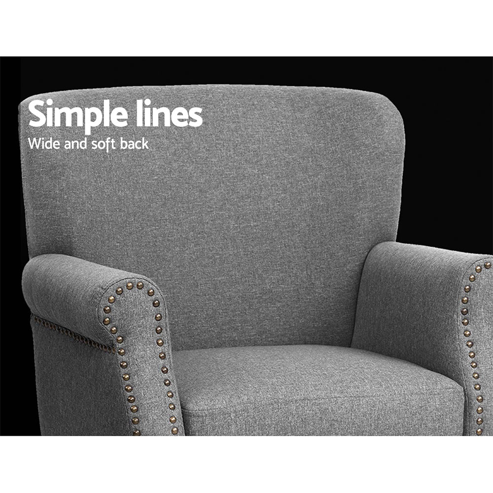 Oliver Retro Armchair Linen Fabric Grey