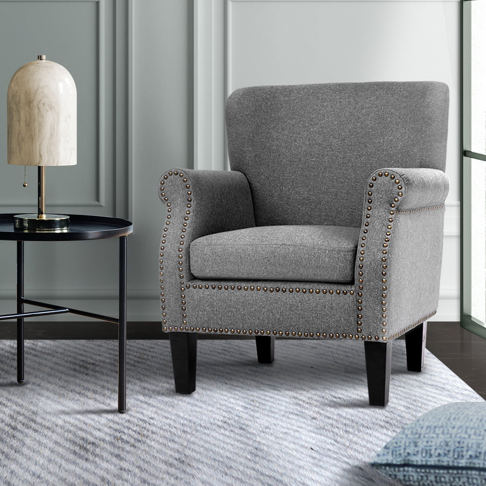 Oliver Retro Armchair Linen Fabric Grey