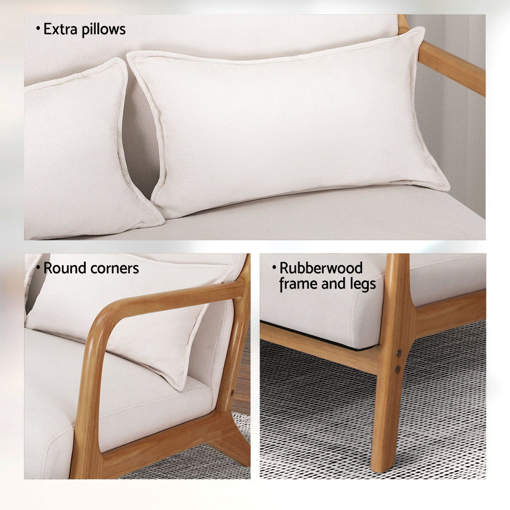 Olive Armchair Lounge Sofa Beige Wood Scandinavian Style