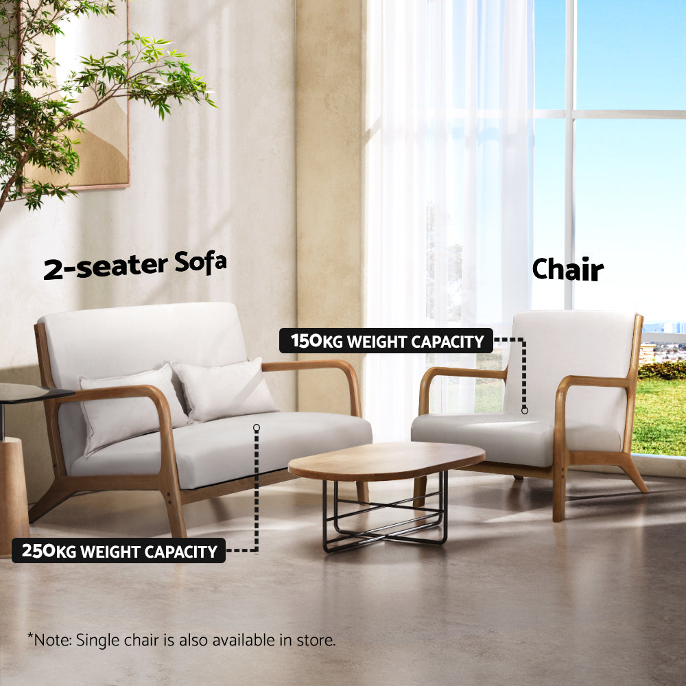 Olive Armchair Lounge Sofa Beige Wood Scandinavian Style
