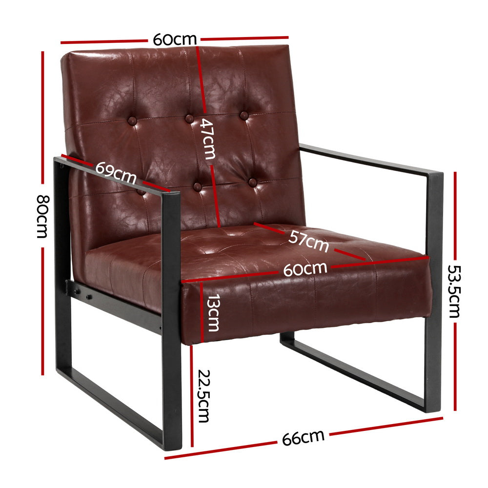 Kora Armchair PU Leather Brown Metal Frame