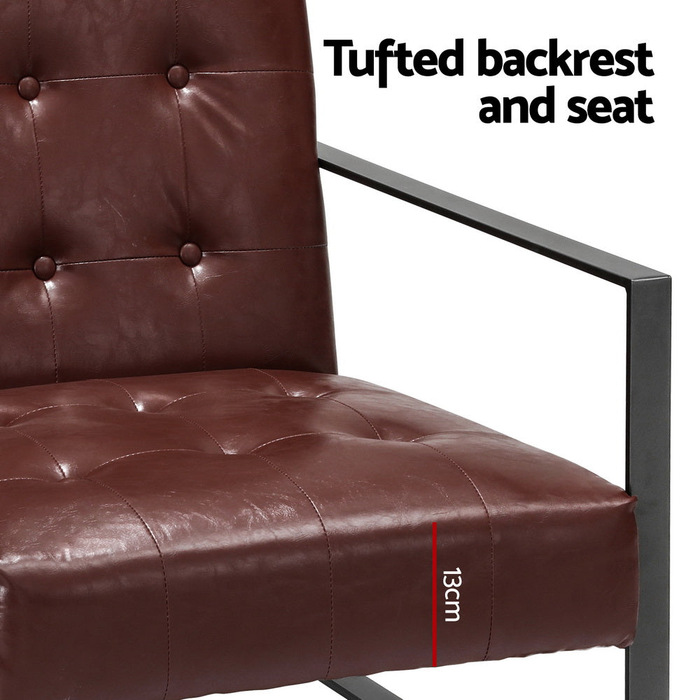 Kora Armchair PU Leather Brown Metal Frame