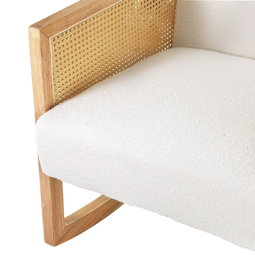 Boucle Rocking Armchair Teddy Fabric Rattan White