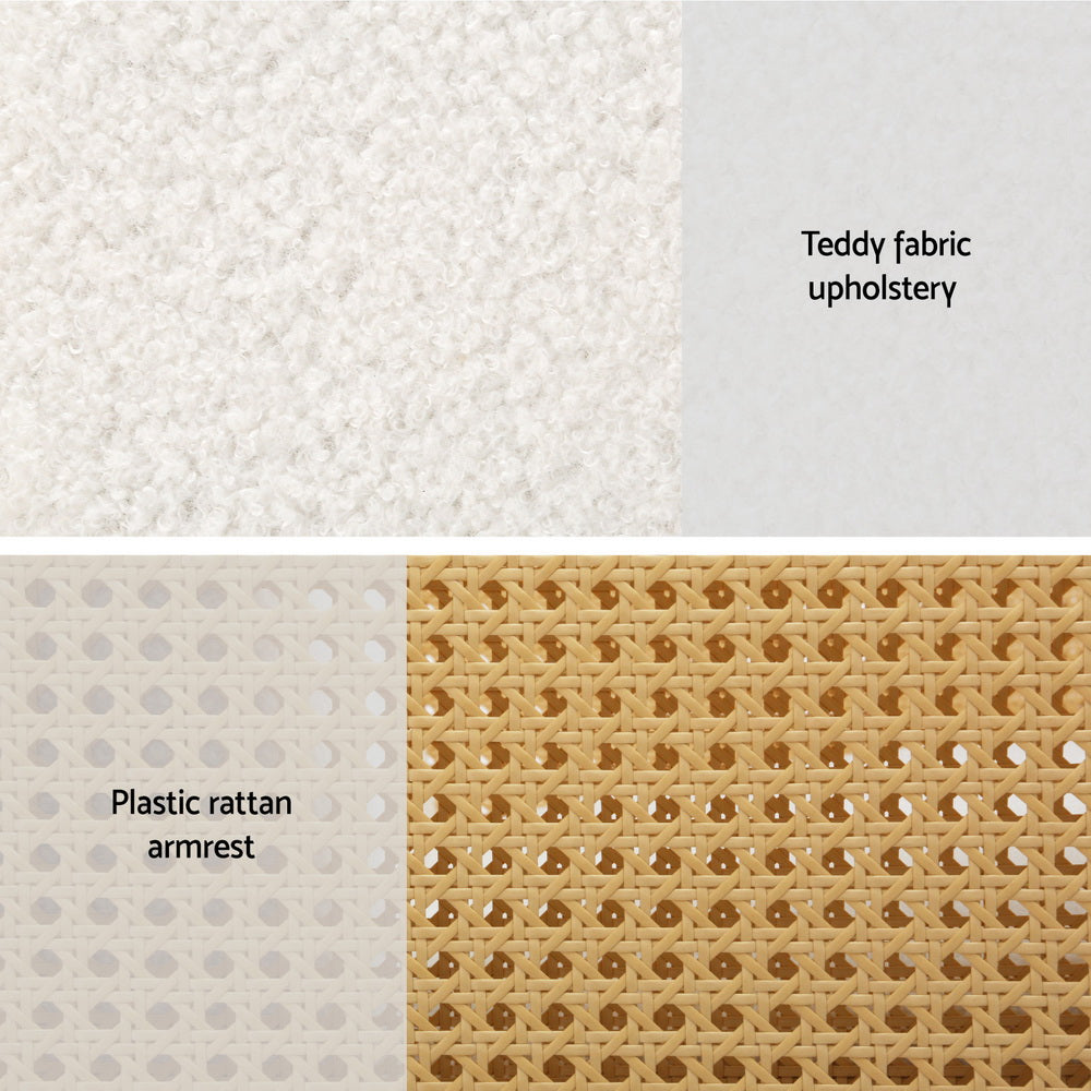 Boucle Rocking Armchair Teddy Fabric Rattan White