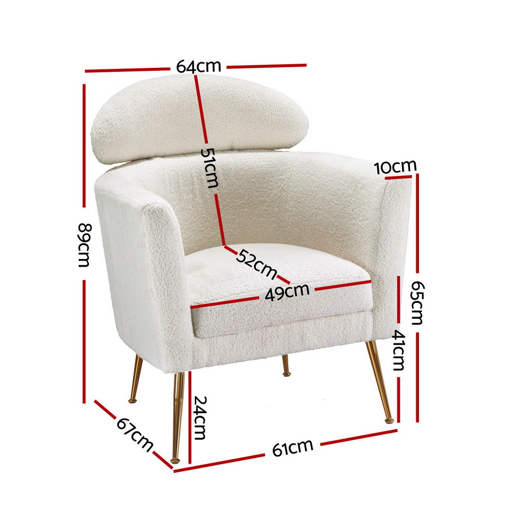 Yoli Armchair Boucle Fabric White Gold