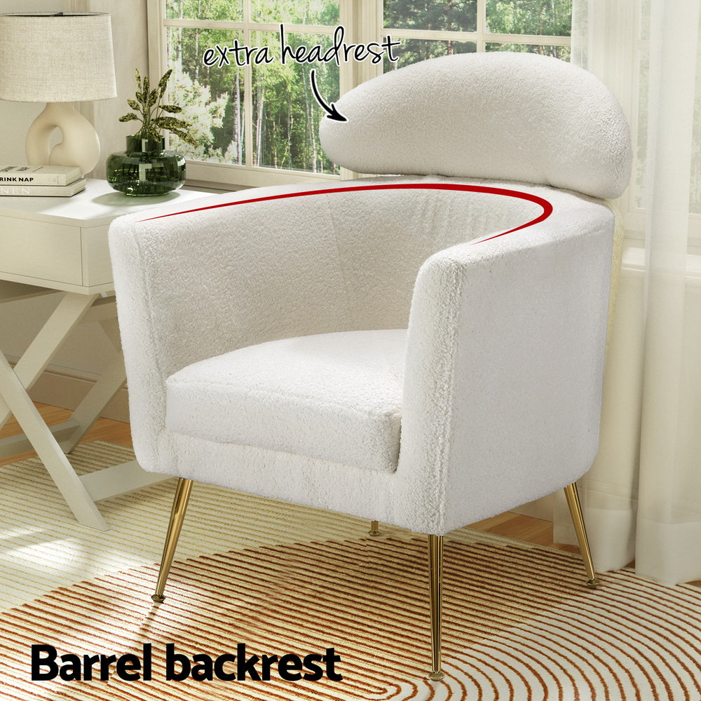 Yoli Armchair Boucle Fabric White Gold