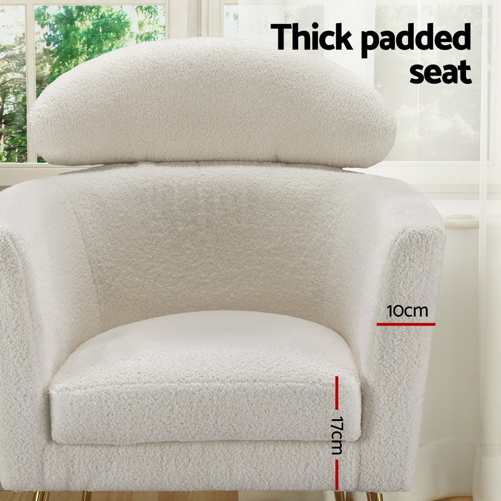 Yoli Armchair Boucle Fabric White Gold