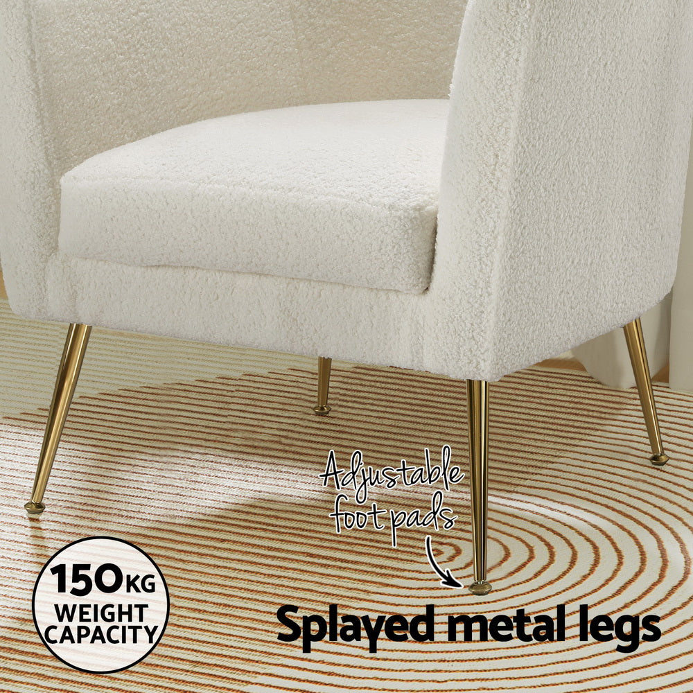 Yoli Armchair Boucle Fabric White Gold