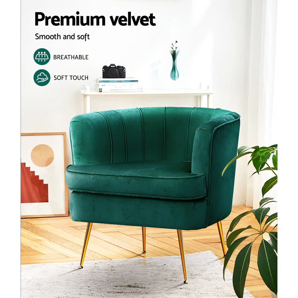 Norvia Velvet Armchair Green