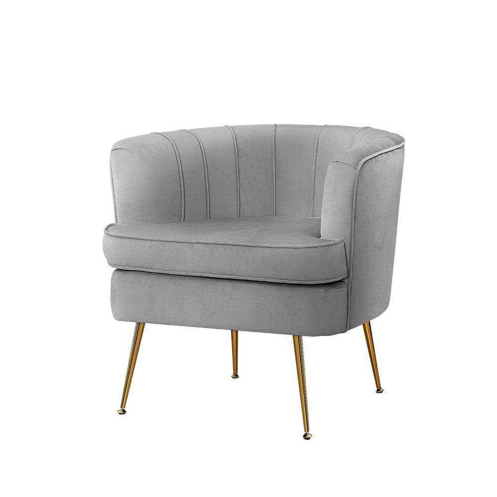 Norvia Velvet Armchair Grey Lounge Accent Chair