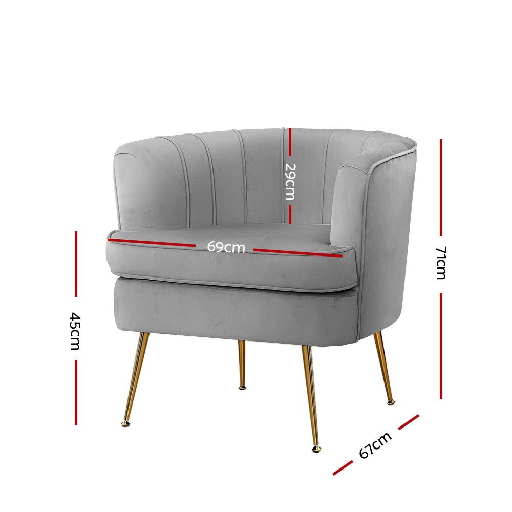 Norvia Velvet Armchair Grey Lounge Accent Chair
