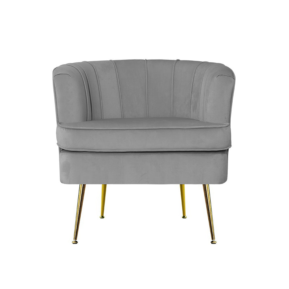 Norvia Velvet Armchair Grey Lounge Accent Chair