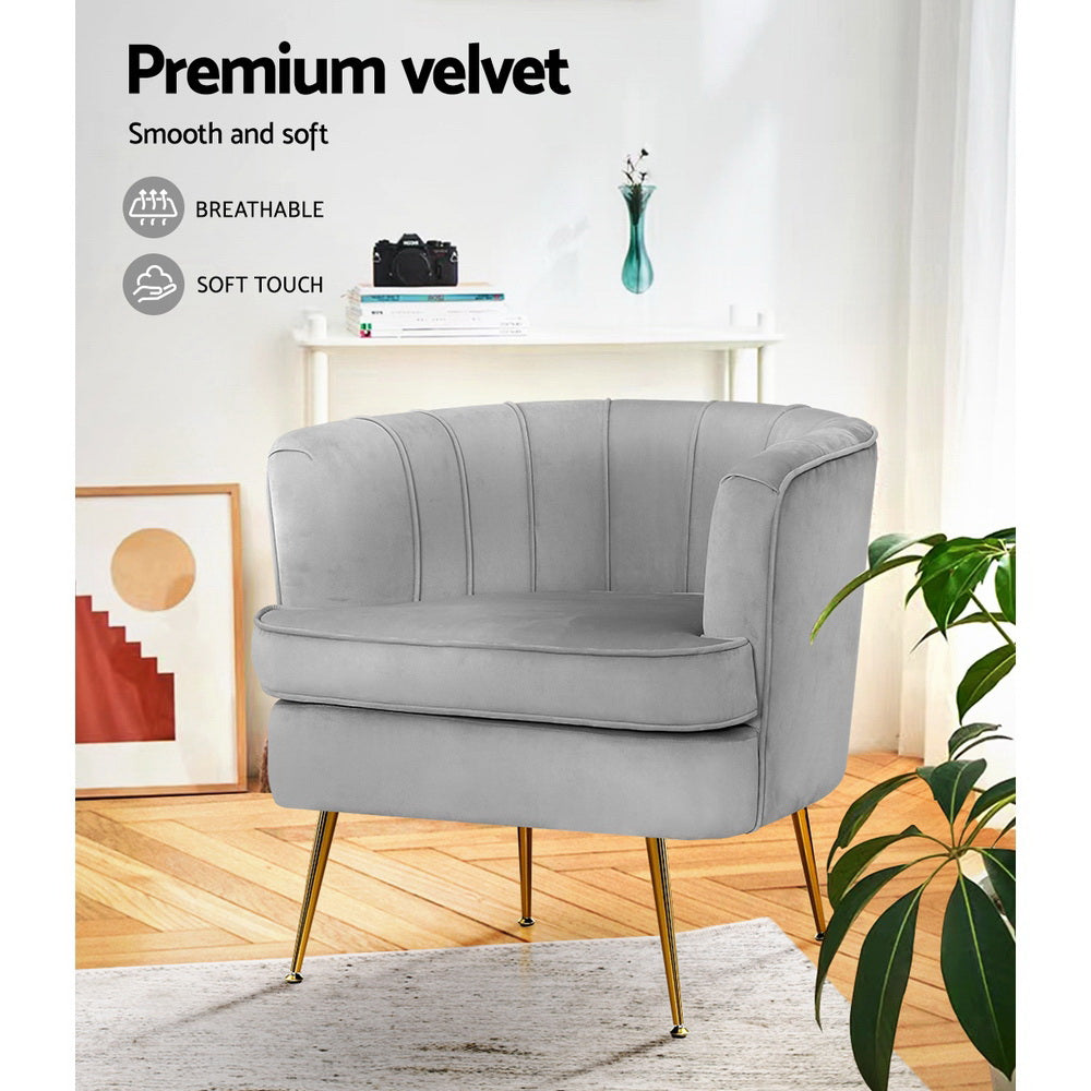 Norvia Velvet Armchair Grey Lounge Accent Chair