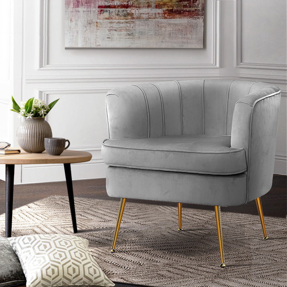 Norvia Velvet Armchair Grey Lounge Accent Chair