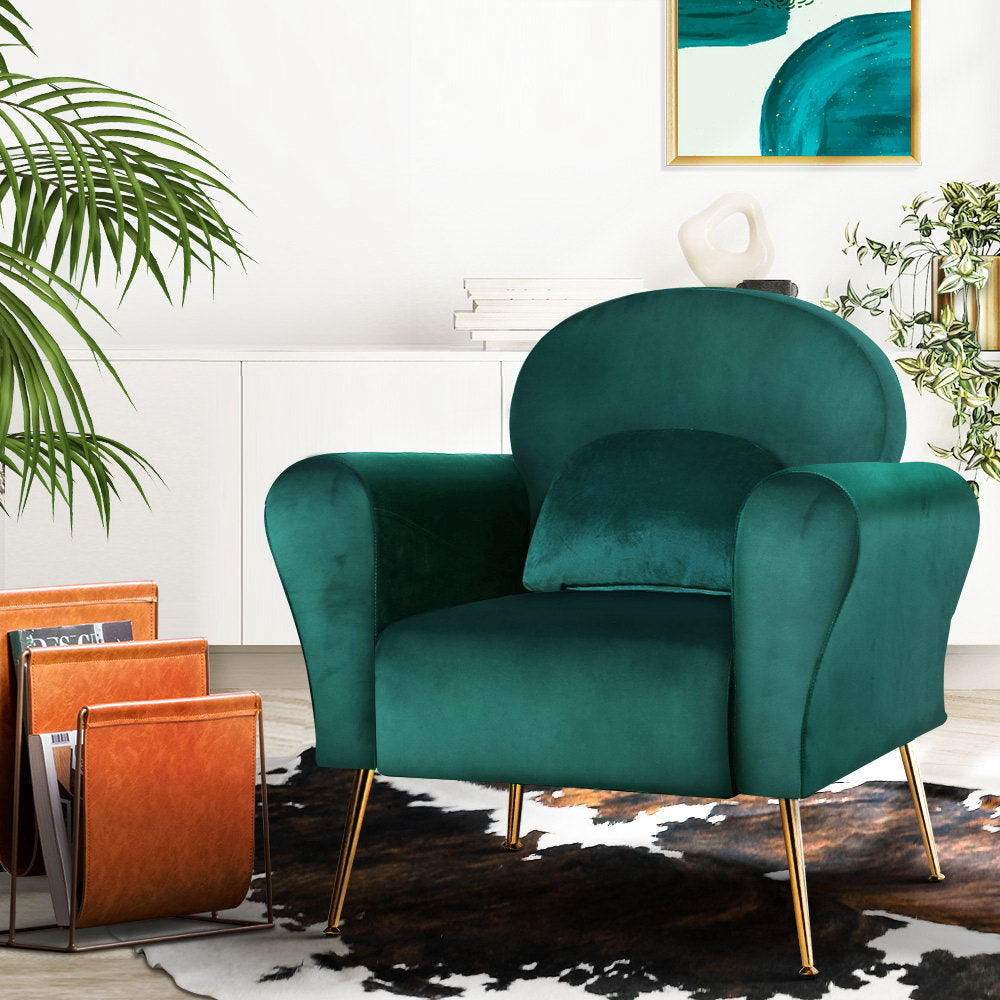 Caroline Armchair Green Velvet Upholstery