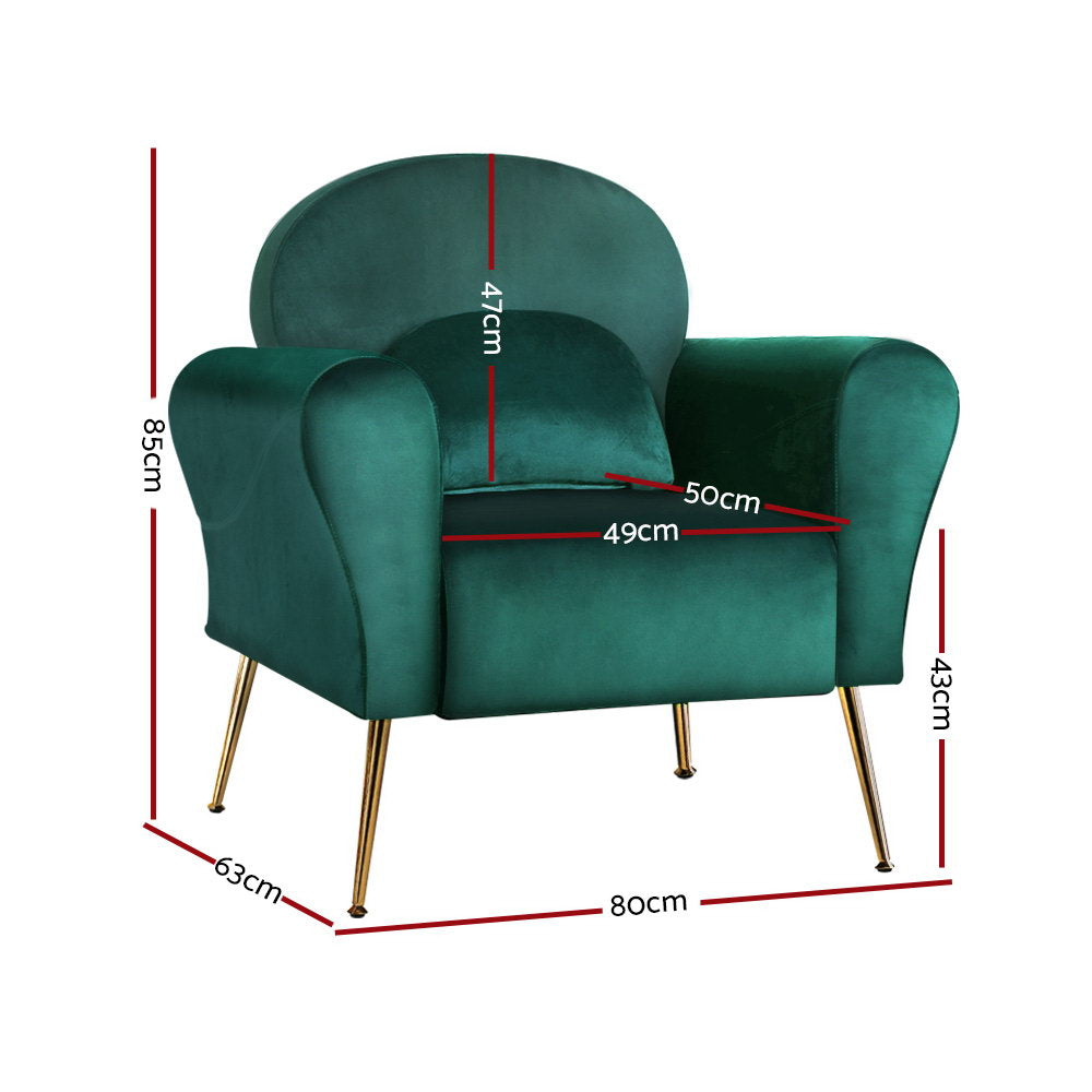 Caroline Armchair Green Velvet Upholstery