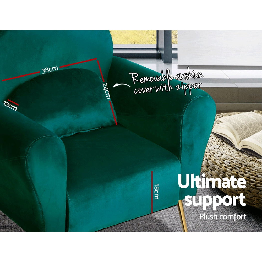 Caroline Armchair Green Velvet Upholstery