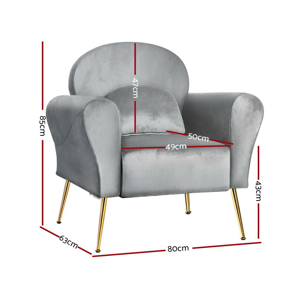 Caroline Grey Velvet Armchair Lounge Chair