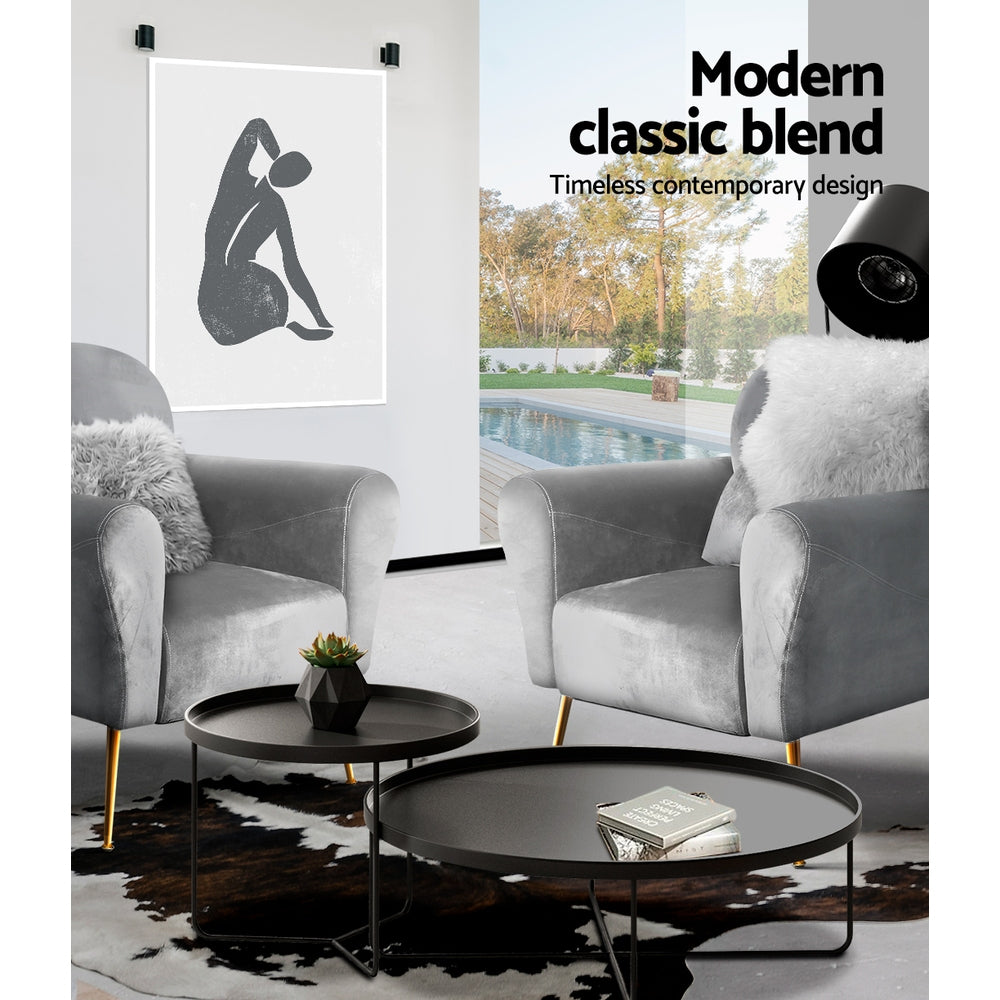 Caroline Grey Velvet Armchair Lounge Chair