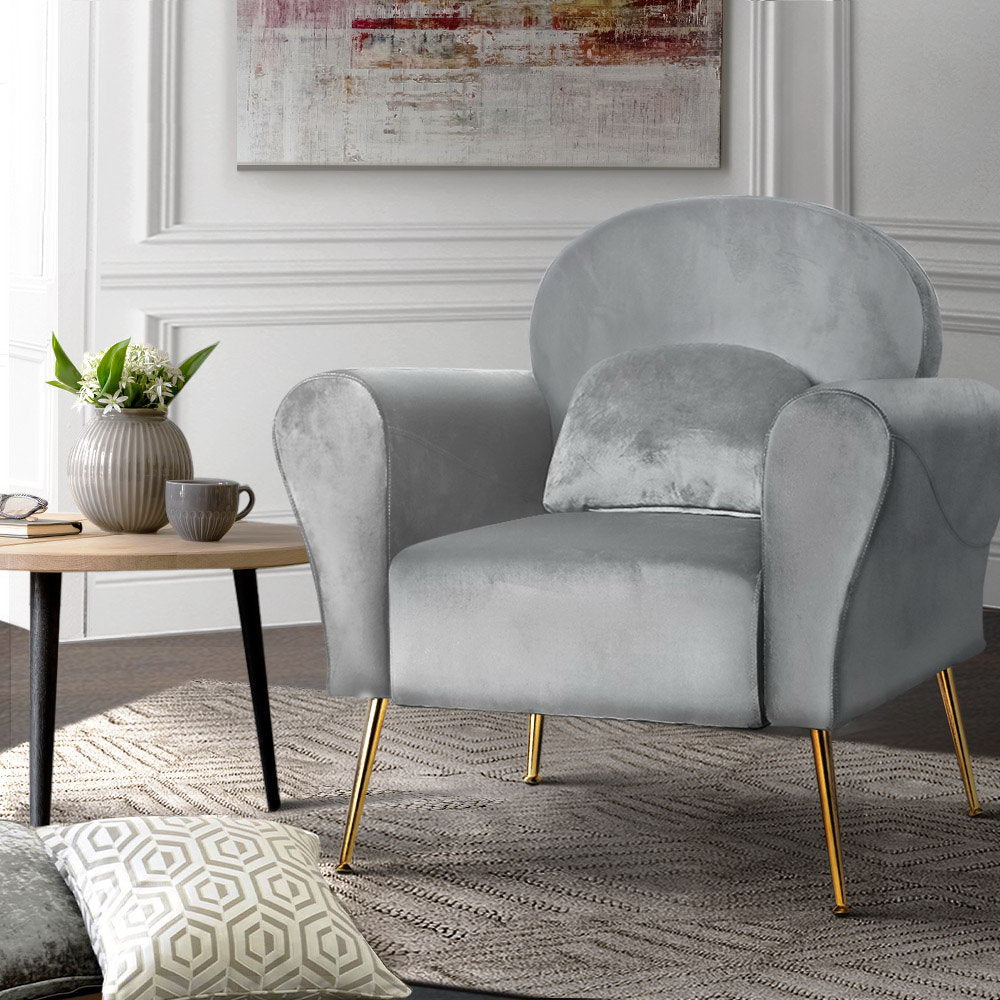 Caroline Grey Velvet Armchair Lounge Chair