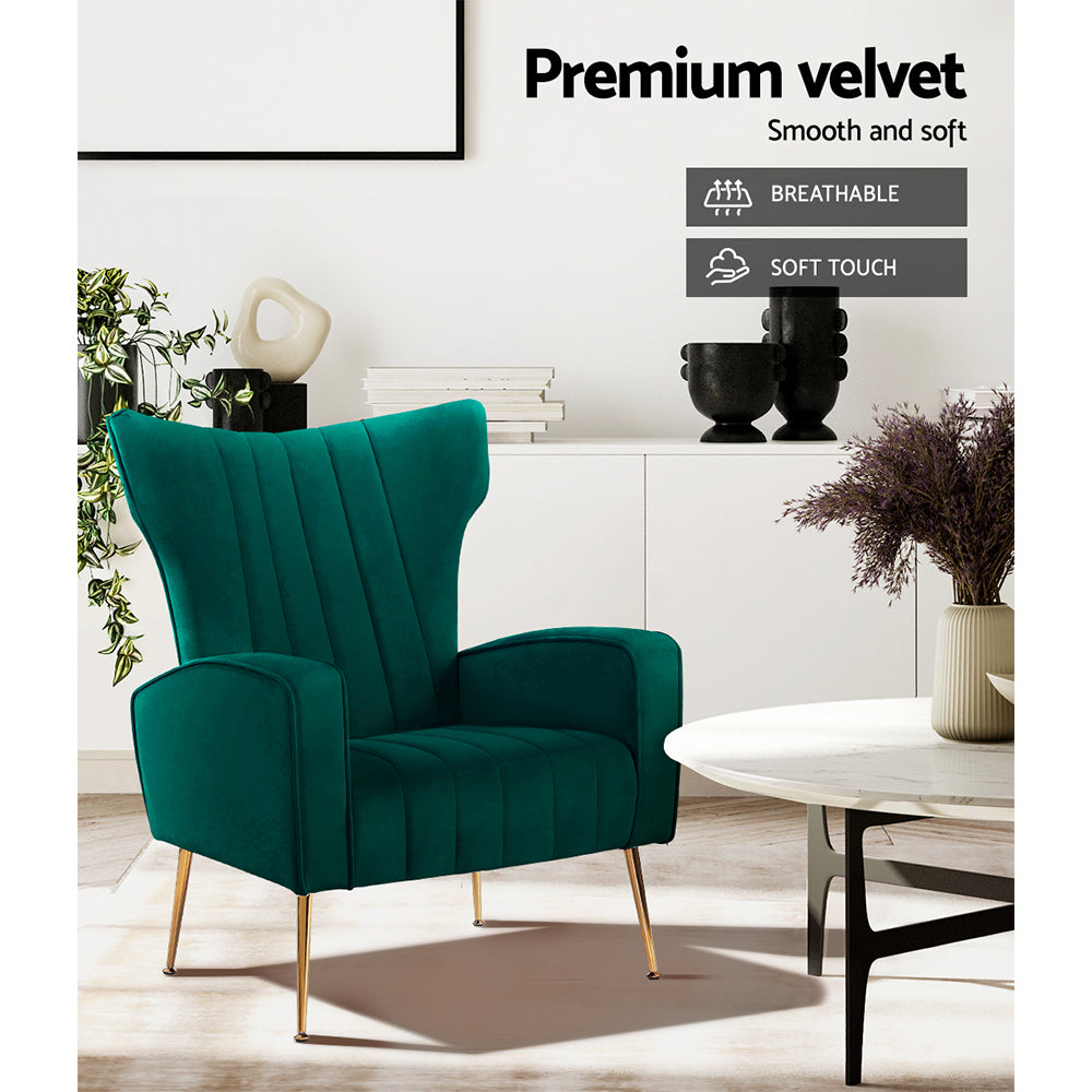 Kate Armchair Green Velvet Upholstery
