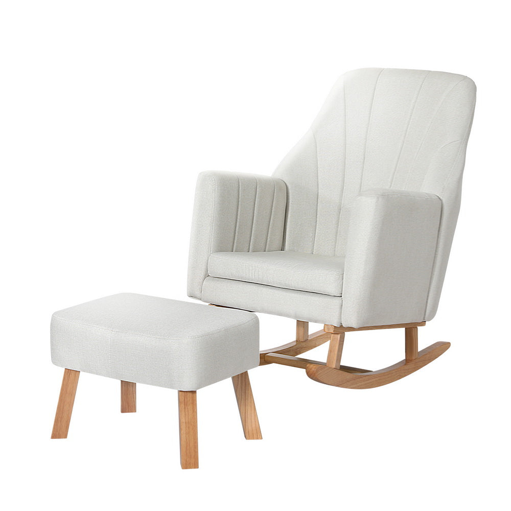 Jonah Rocking Armchair Linen Fabric Beige