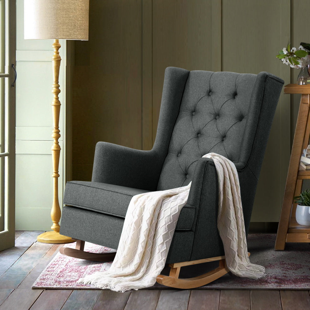 Gaia Rocking Armchair Linen Fabric Charcoal