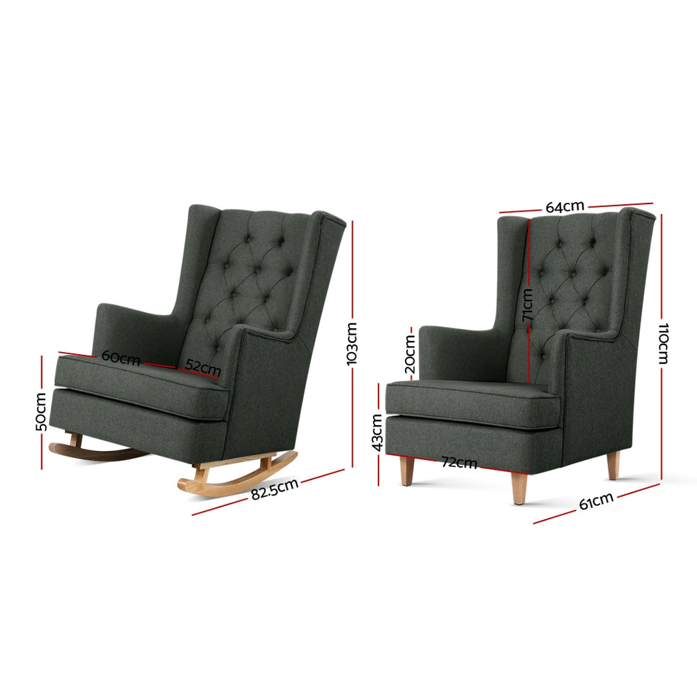 Gaia Rocking Armchair Linen Fabric Charcoal