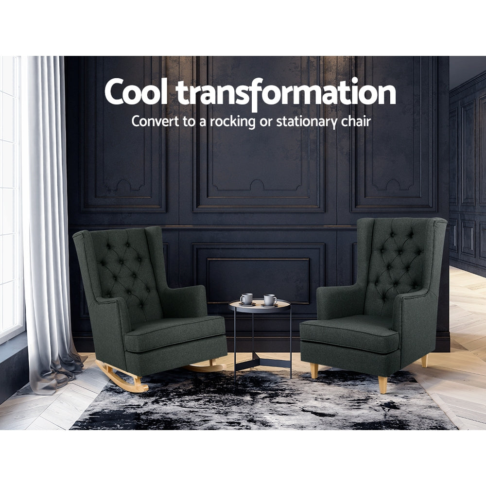 Gaia Rocking Armchair Linen Fabric Charcoal