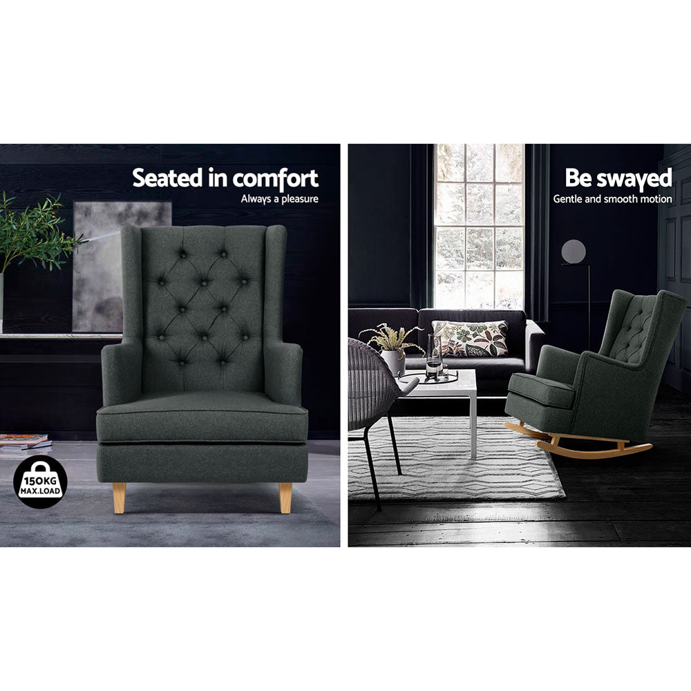 Gaia Rocking Armchair Linen Fabric Charcoal