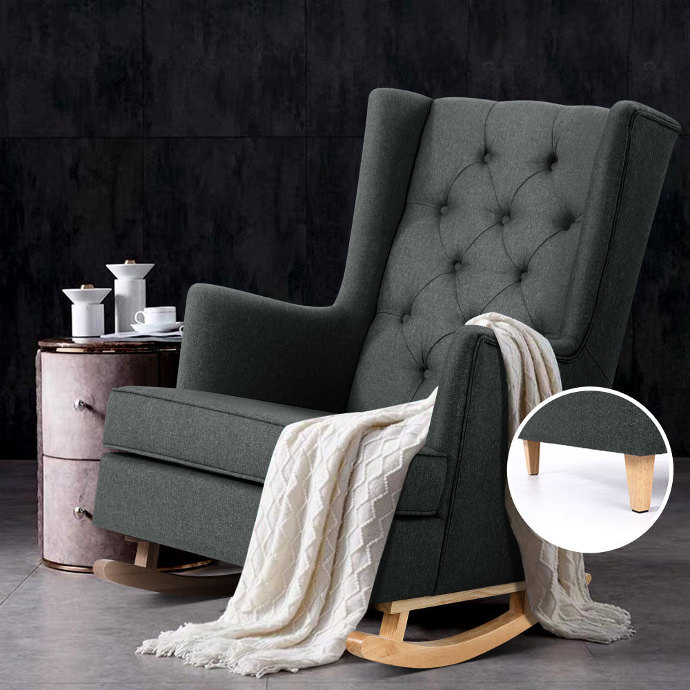 Gaia Rocking Armchair Linen Fabric Charcoal