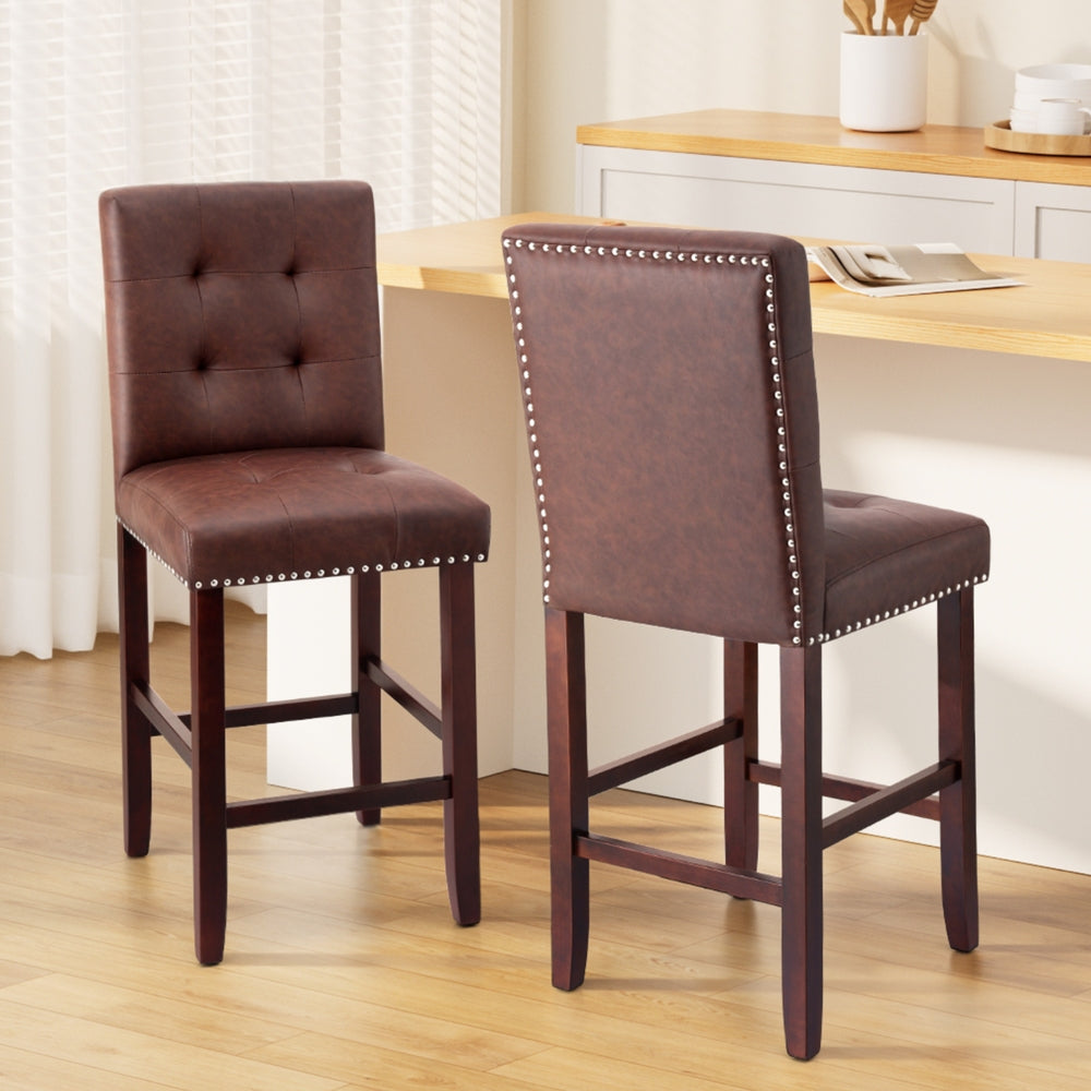 Ada Bar Stools Set of 2 PU Leather Brown
