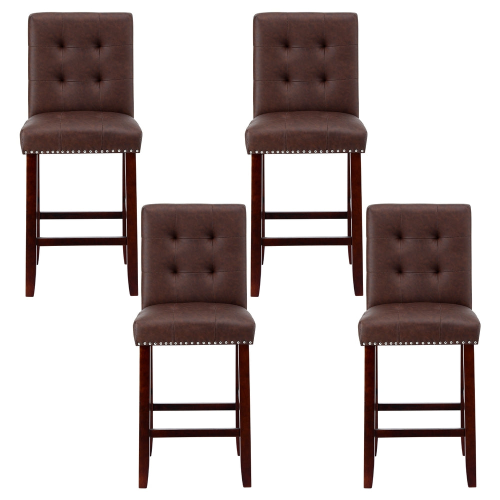 Ada Bar Stools Set of 4 Kitchen Counter PU Leather Brown