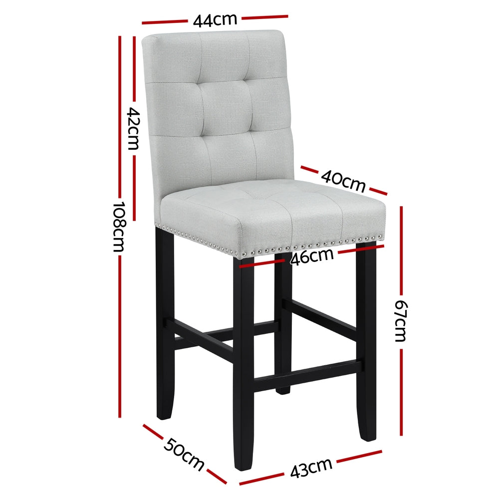 Ada 2x Bar Stools Kitchen Dining Chairs Fabric Wooden Grey