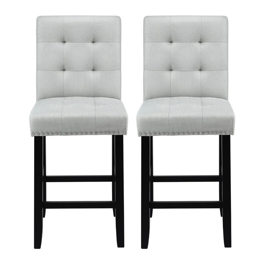 Ada 2x Bar Stools Kitchen Dining Chairs Fabric Wooden Grey