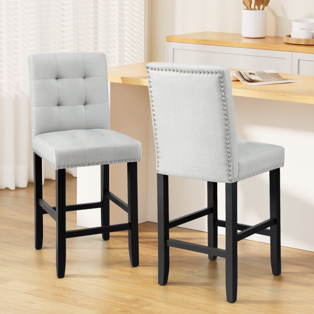 Ada 2x Bar Stools Kitchen Dining Chairs Fabric Wooden Grey