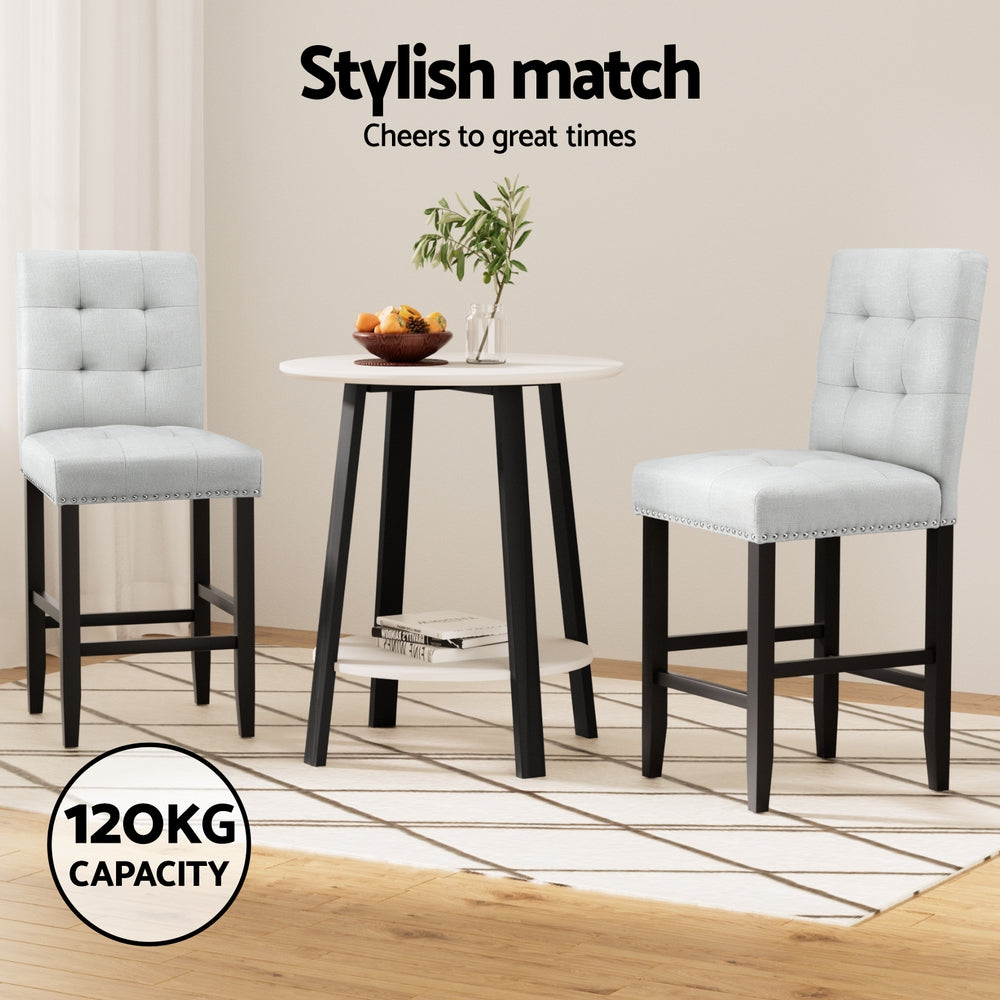 Ada 4x Bar Stools Kitchen Dining Chairs Fabric Wooden Grey