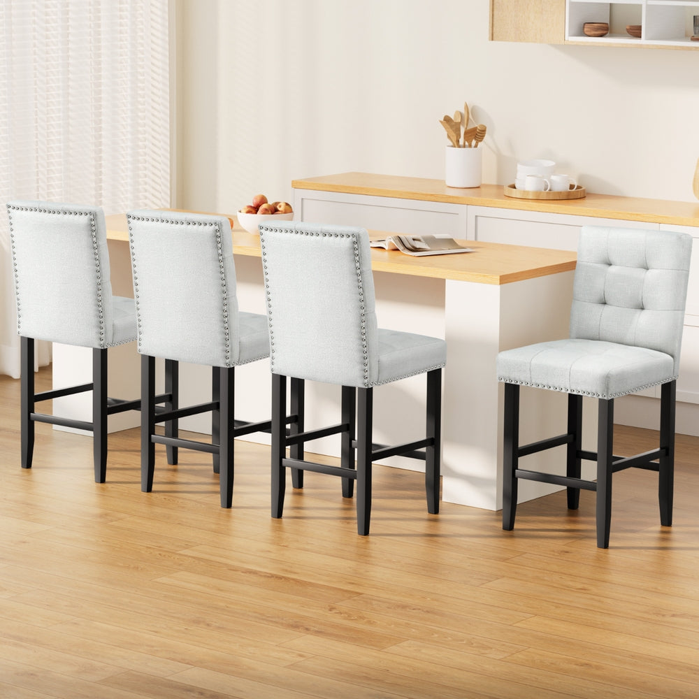 Ada 4x Bar Stools Kitchen Dining Chairs Fabric Wooden Grey