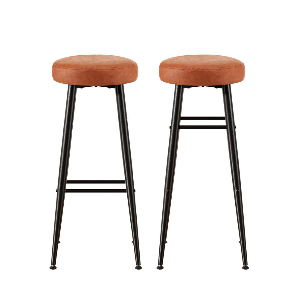 Lane Bar Stools Set of 2 Round PU Leather Brown