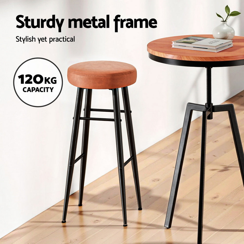 Lane Bar Stools Set of 2 Round PU Leather Brown