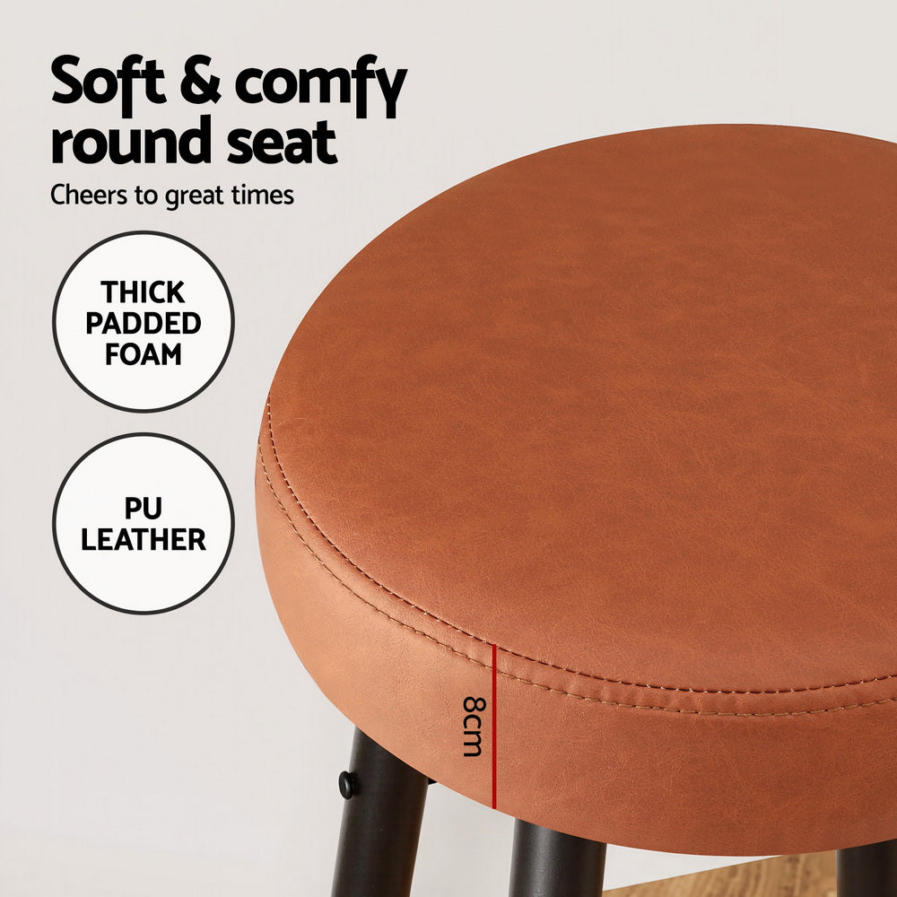 Lane Bar Stools Set of 2 Round PU Leather Brown