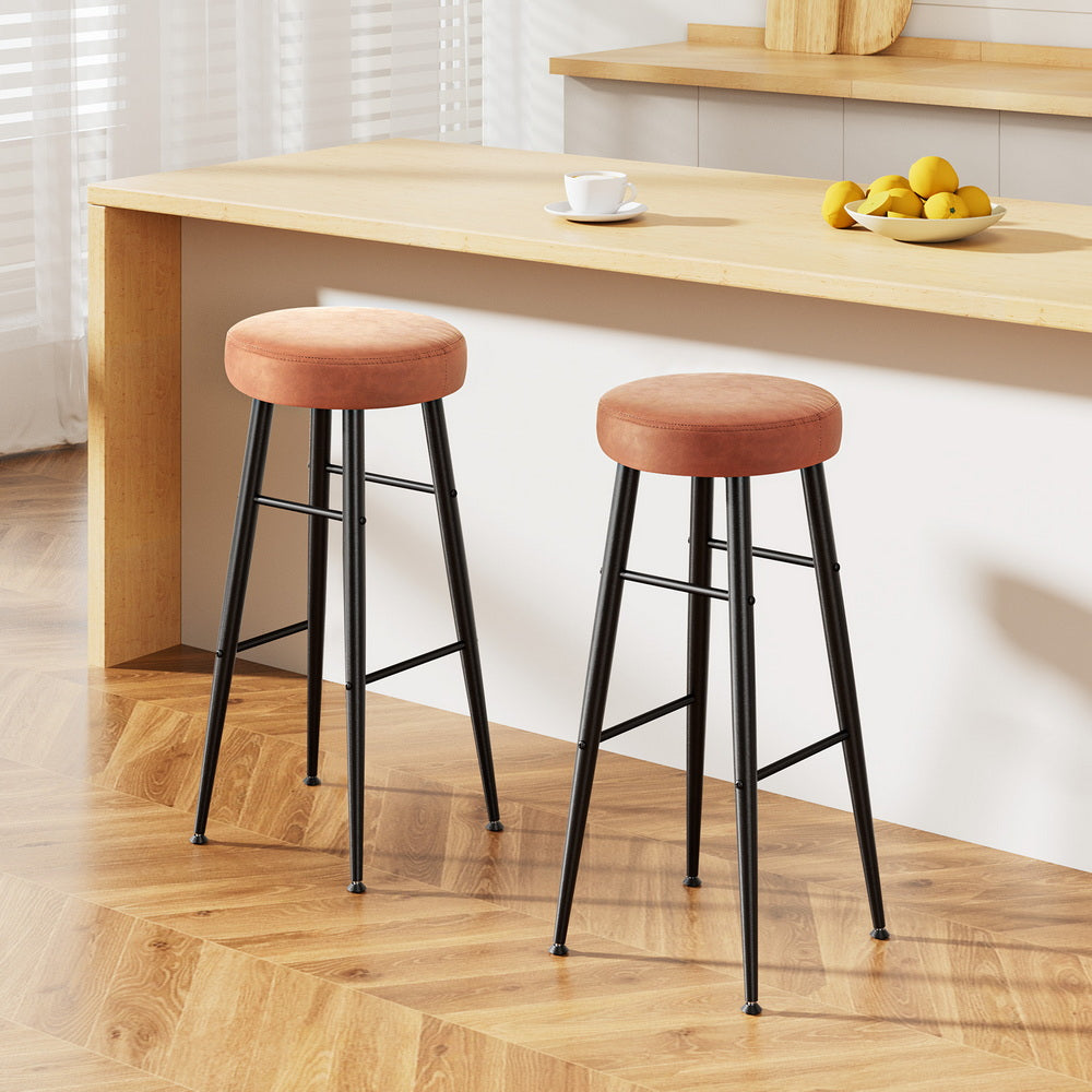 Lane Bar Stools Set of 2 Round PU Leather Brown